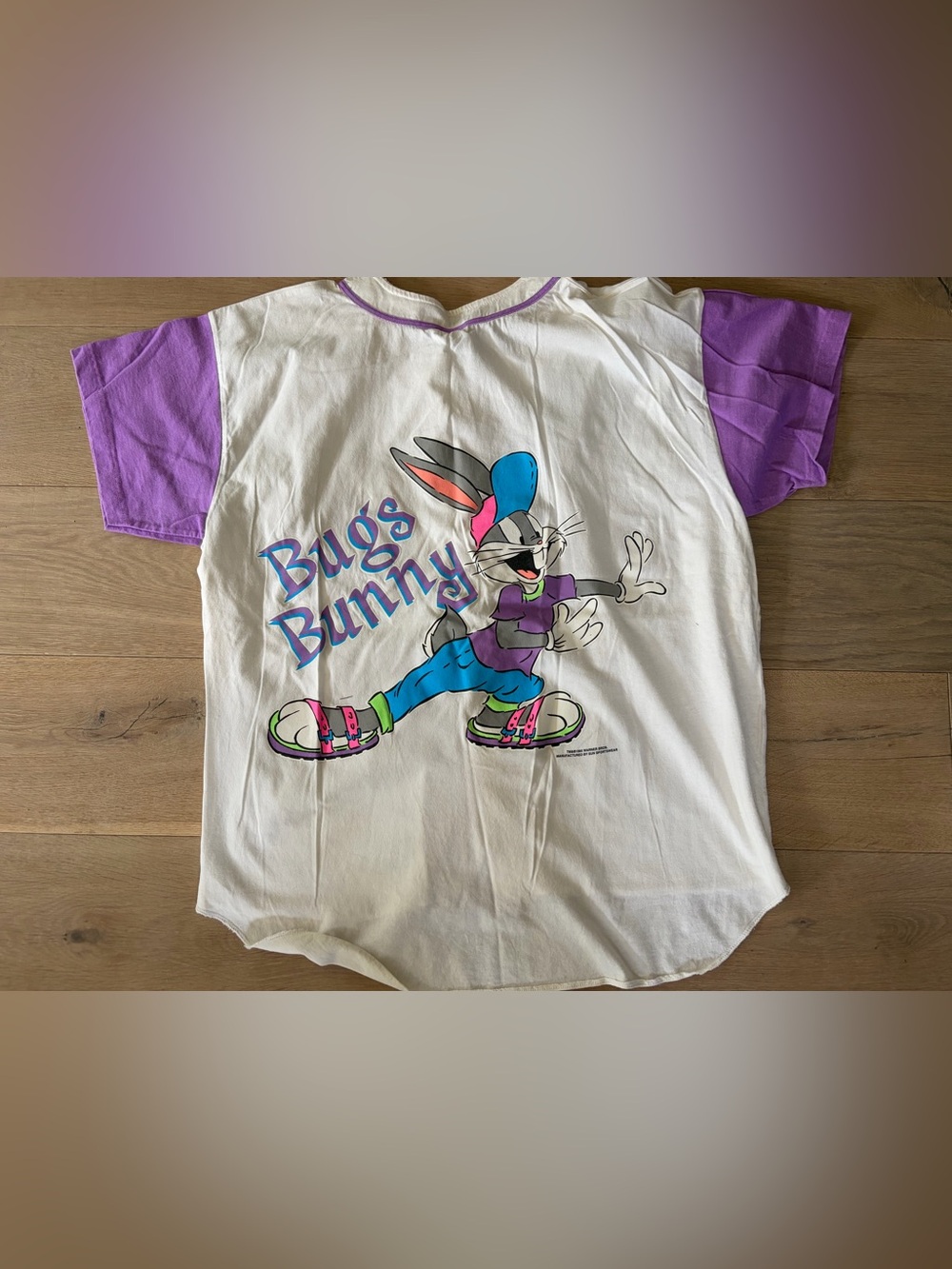 Vintage 90s Warner Brothers Bugs Bunny baseball button up 100% cotton - XL